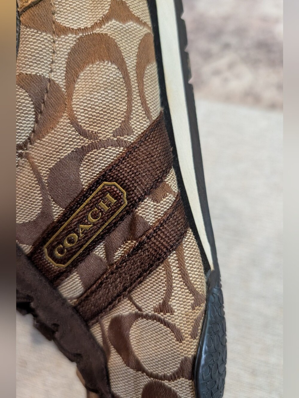 Coach Brown Signature Monogram Sneakers with Gold Toe Detail - Picture 8 of 10